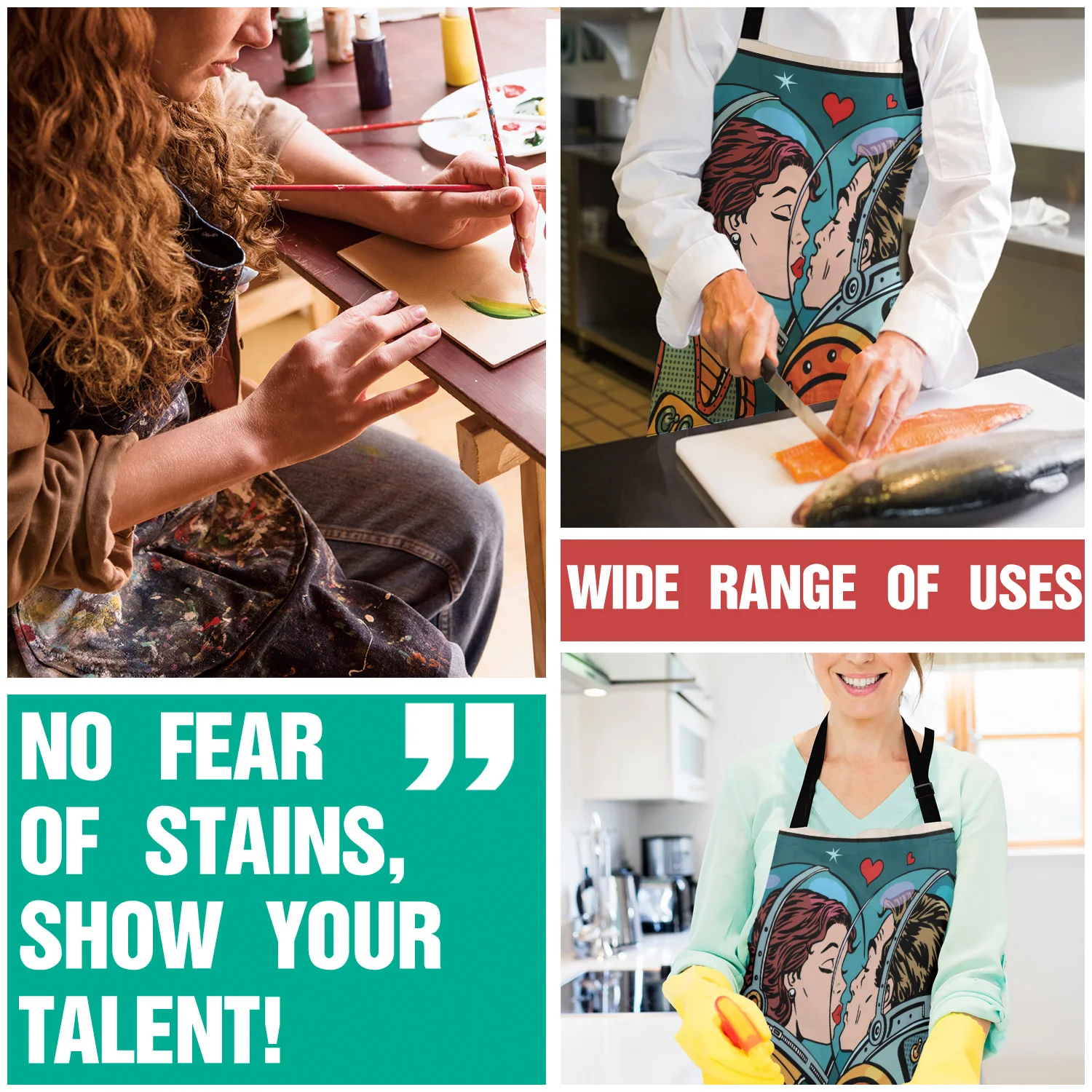 Астронавт целующаяся парочка Кухонный Фартук с узором Для женщин Взрослый