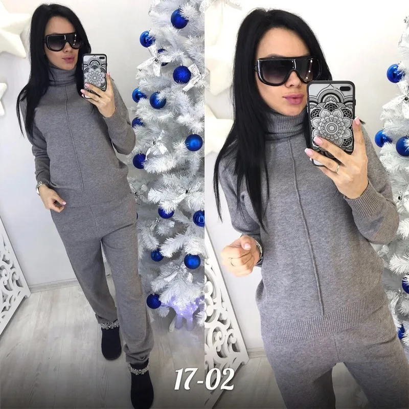 FORERUN Женский комплект из двух предметов свитер с высоким воротником вязаный