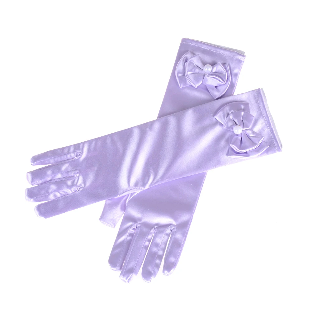 Accesorios de Cosplay de princesa para ni&ntilde;a, disfraz de sat&eacute;n para beb&eacute;, guantes con lazo, suministros para fiesta de princesa, regalo de cumplea&ntilde;os-5