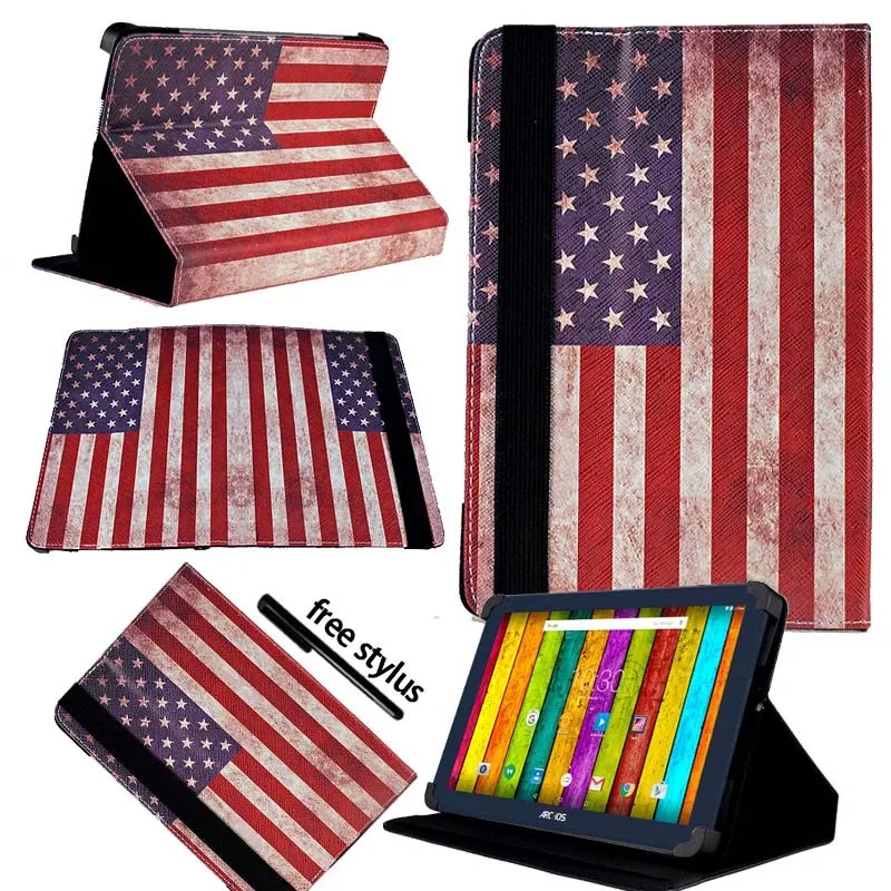 USA American Flag KK&LL кожаный чехол-книжка для планшета+ Бесплатный стилус для ARCHOS 101e 101f Neon 10 дюймов - Цвет: USA American Flag