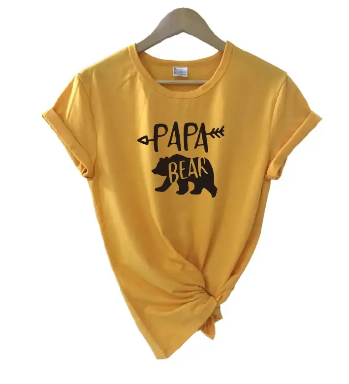 yellow t black PAPA Одинаковые футболки для всей семьи с изображением медведя, мамы, медведя, папы, медведя, футболки, повседневные футболки с короткими рукавами для маленьких девочек, хлопковые футболки, Прямая поставка - Цвет: yellow t black PAPA