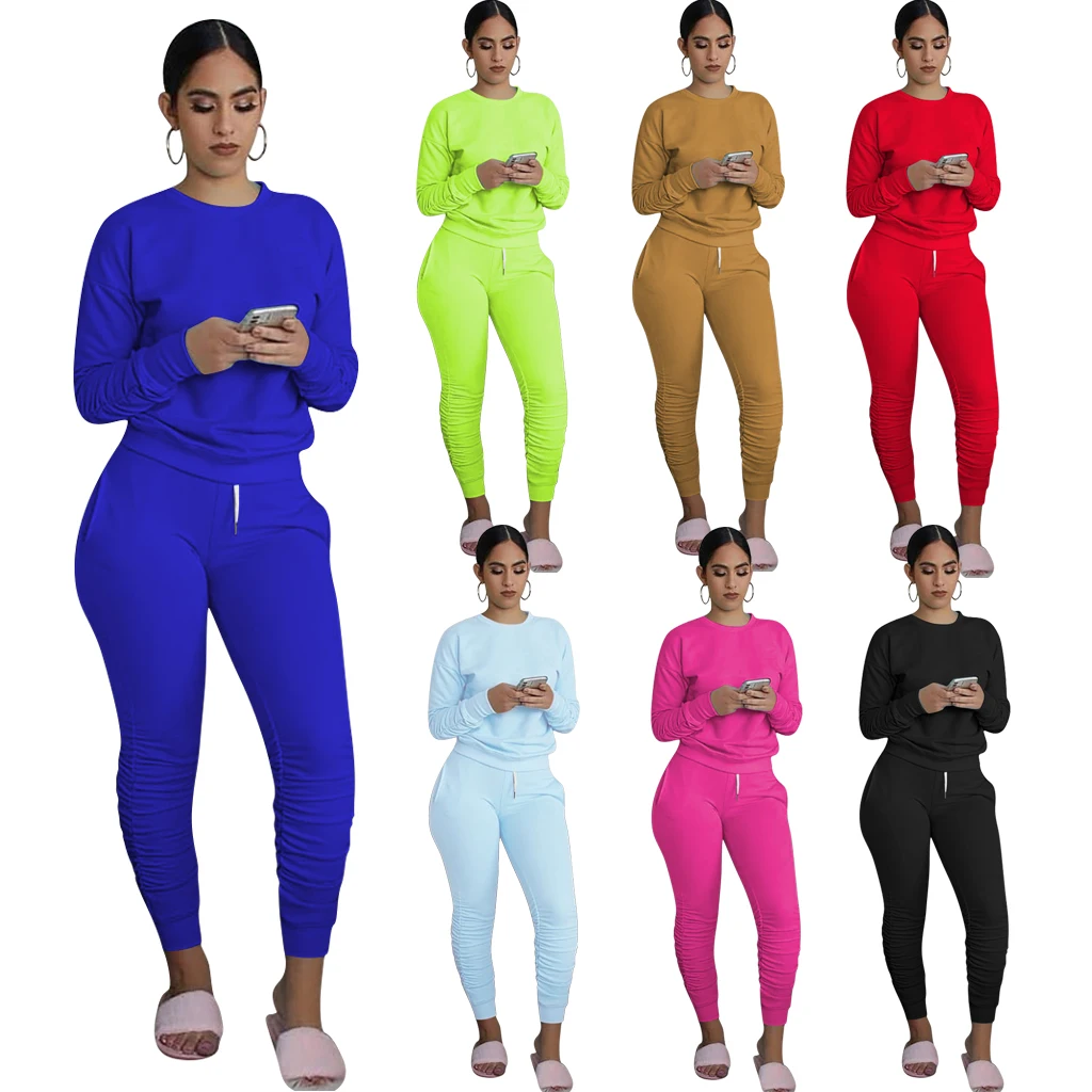 

Women Solid Tracksuit 2 PCS Set Ladies Casual Autumn Winter Joggers Active Blouse Tops Pants Sets Sportswear Tracksuits Outfits