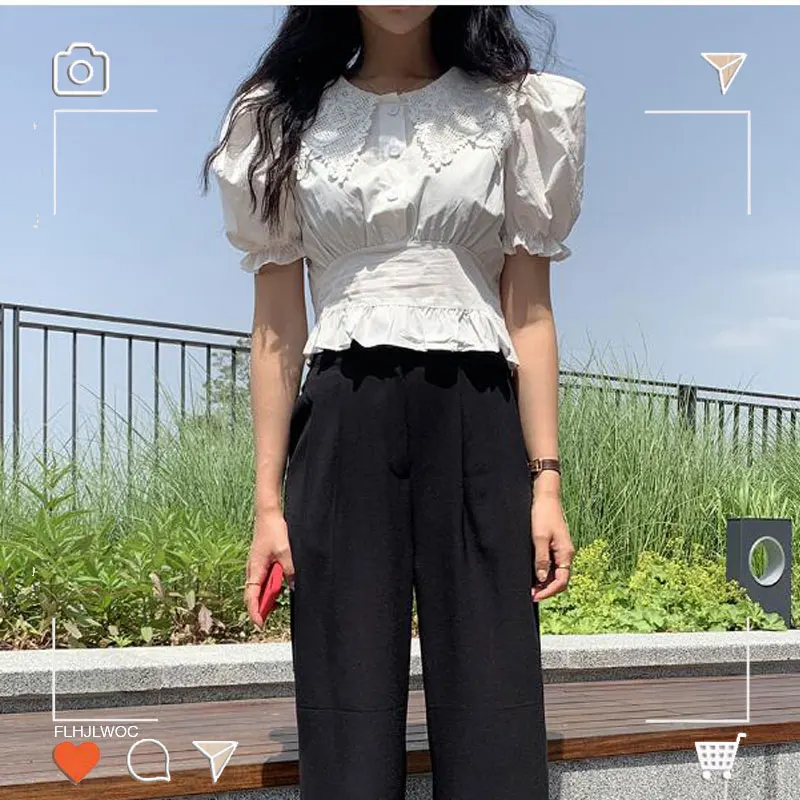 Маленькие милые шикарные топы летняя однобортная белая кружевная Лолита с