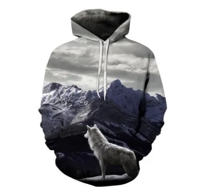 Sudadera hombre толстовка с капюшоном 3D принтом Снежной Горы волка Повседневная