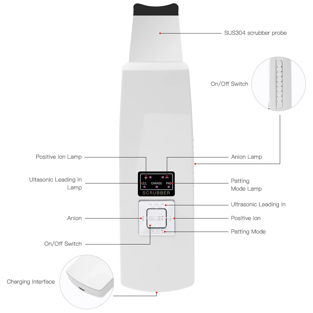Skin Scrubber Ultrasonic Ion Facial Care Ultrasonic Scrubber Cleaner Blackhead Removal Face Peeling Extractor Skin Beauty Tools