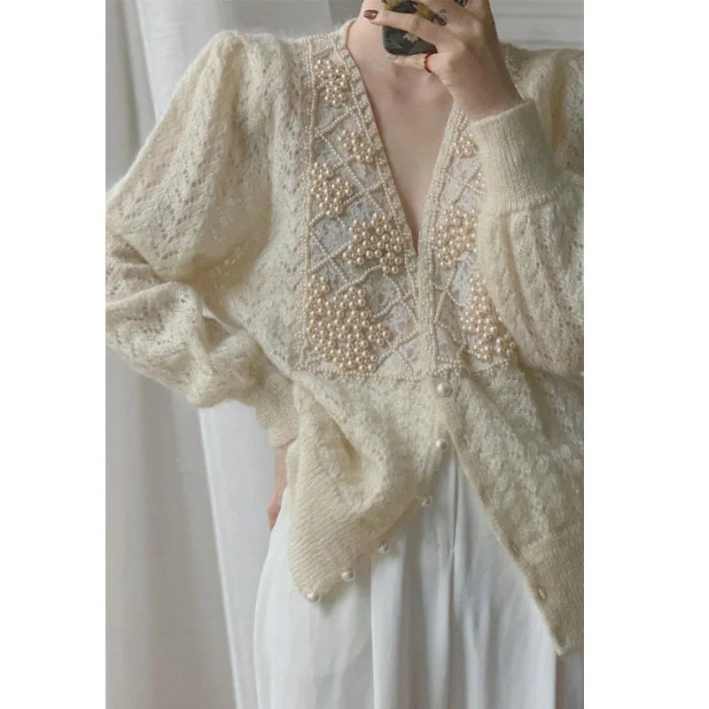 

2020 Direct Selling Feminina New Arrival free Shipping 2021 Cardigan Bead Sweater Soft Wispy Loose