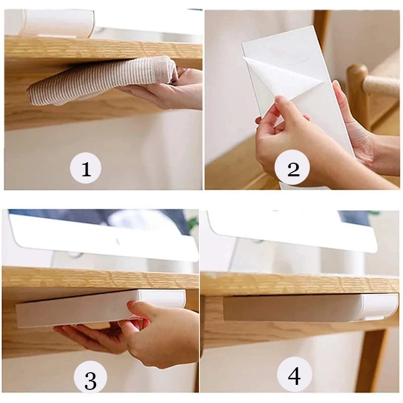 Self Stick Pencil Tray Under Desk Drawer Organizer Table Storage Boxes Stand Self-adhesive Under-drawer Box |