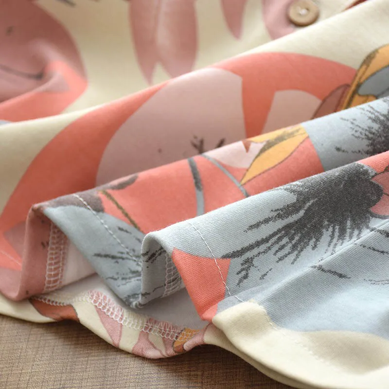 

2020 Spring And Autumn New Floral Printed Ladies Pajamas Set Cute Doll Collar Women Comfort Cotton Sleepwear Soft Loose Homewear