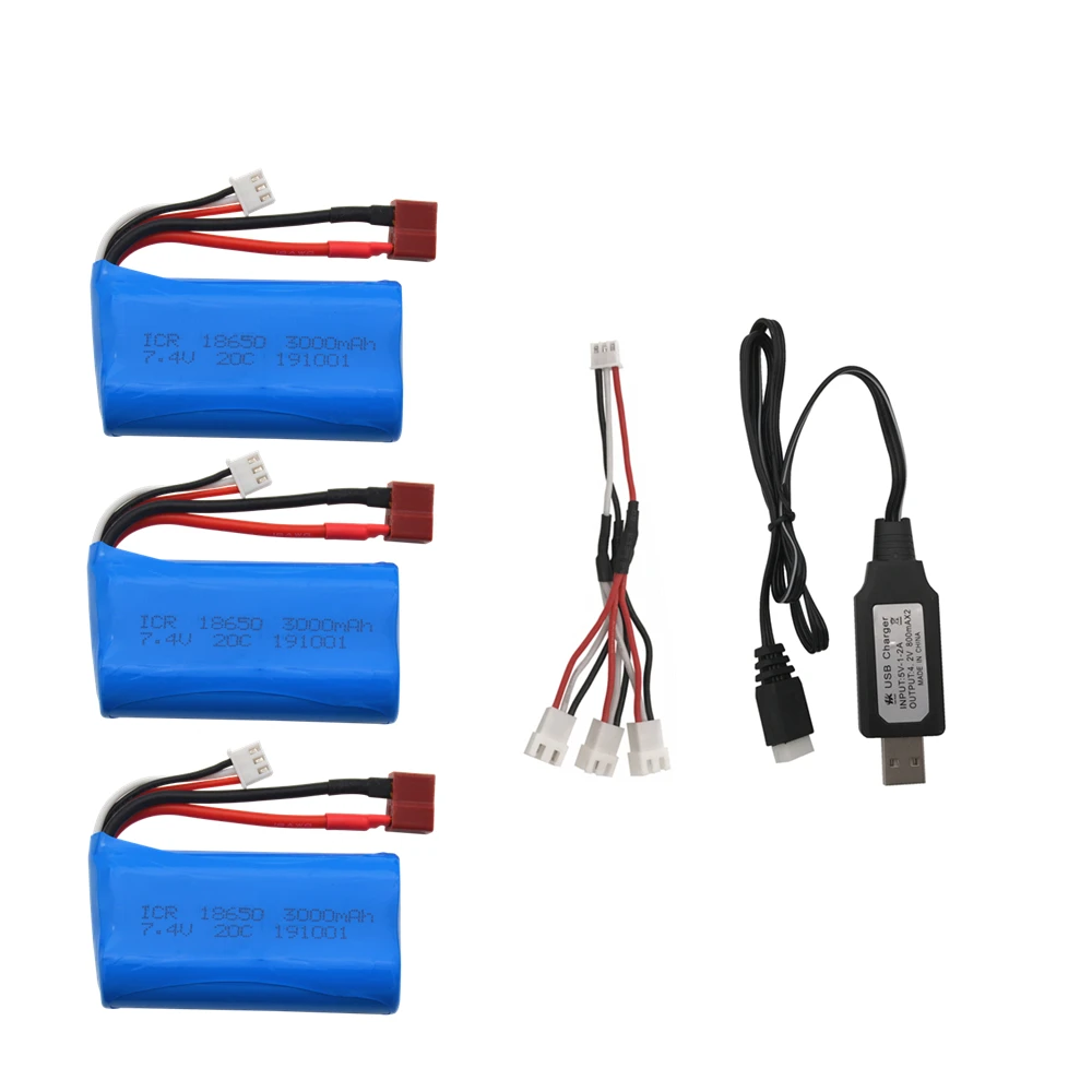 7,4 V 3000MAH литий-полимерный Батарея 18650 для Q46 Wltoys 10428/12428/12423 RC автомобиль запасные Запчасти аксессуары - Цвет: USB 3PCS