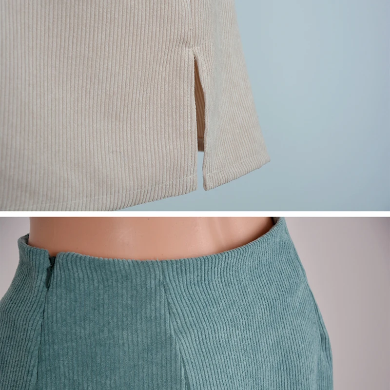 

VISNXGI Women Corduroy Solid Color A-Line Skirts Female Autumn Winter High Waist Bodycon Vintage Split Thick Stretchy Skirt XXL