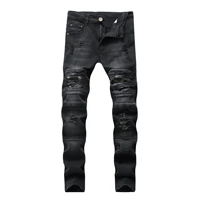 classic male ripped feet slim stretch diesel jeans casual motorcycle boys straight denim trousers distressed pants with holes