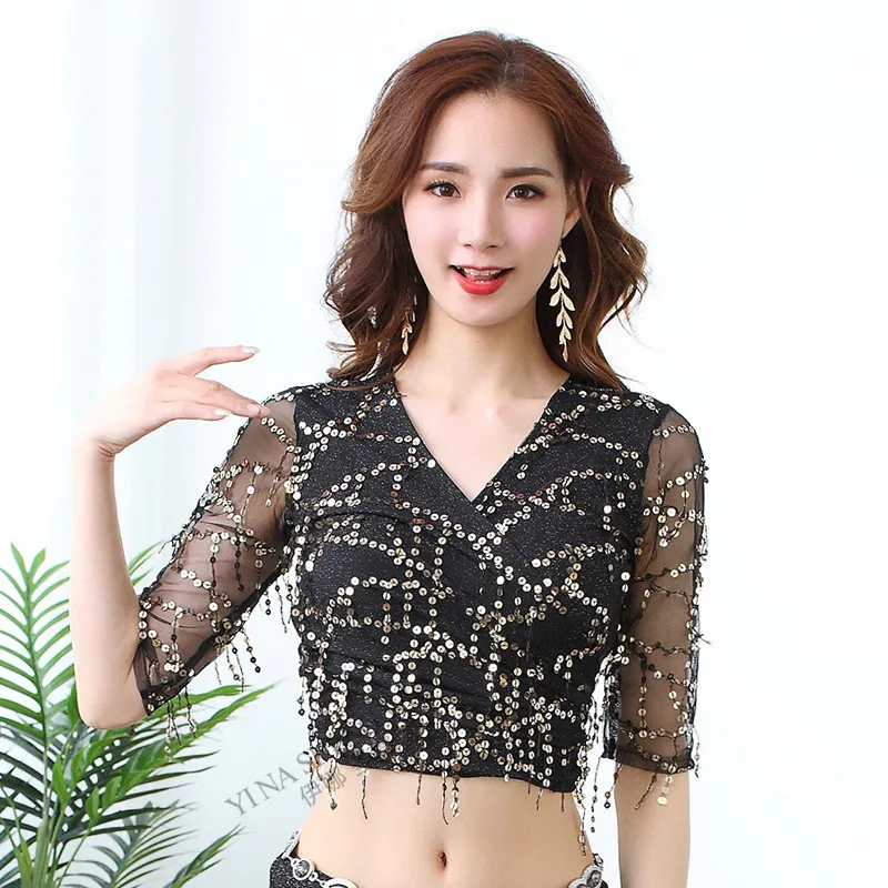 Женский костюм для танца живота с блестками и длинной юбкой 3 шт./компл.|Танец