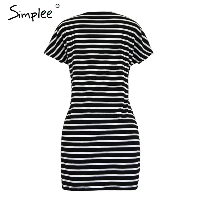 Летнее женское короткое платье Simplee в полоску повседневное эластичное хлопковое