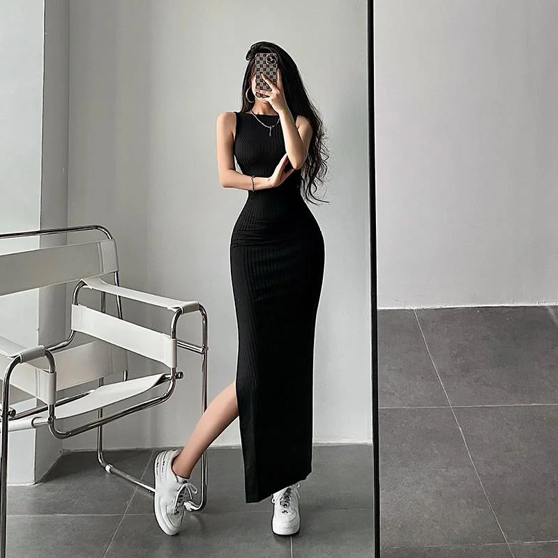 

TVVOVVINSexy Tight Slim Backless Hollow Out Sleeve Less Split Long Skinny Hip Maxi Dress Hot Sexy Boho Dresses Tank Vest ATC5