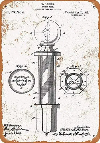 

Metal Sign - Vintage Look 1916 Barber Pole Patent 8 x 12 Inches