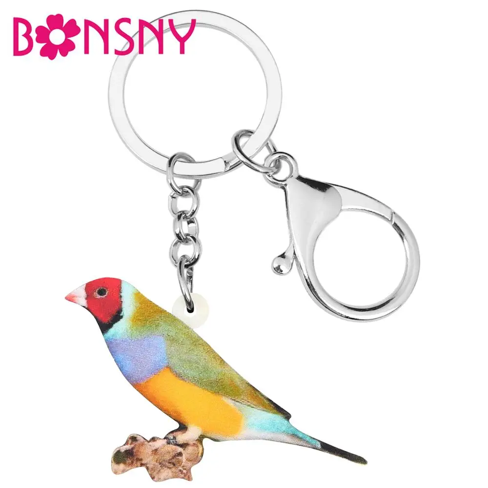 Bonsny акриловые Цепочки Кольца Для Ключей Gouldian Finch сумка для ключей автомобильный