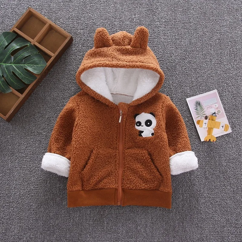Winter Children Fashion Clothes Kid Boys Girls Lovely Cartoon Panda Plus Thick Velvet Long Sleeve Hooded Jacket Baby Infant Coat | Детская