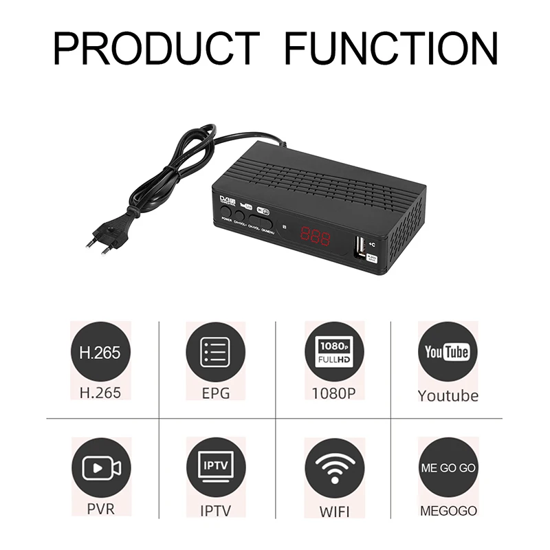 DVB T2/DVB-C HD Digital 1080P TV Tuner H.265 Receptor Full DVBT2 Set-top Box Wifi Receiver With Remote Controller |