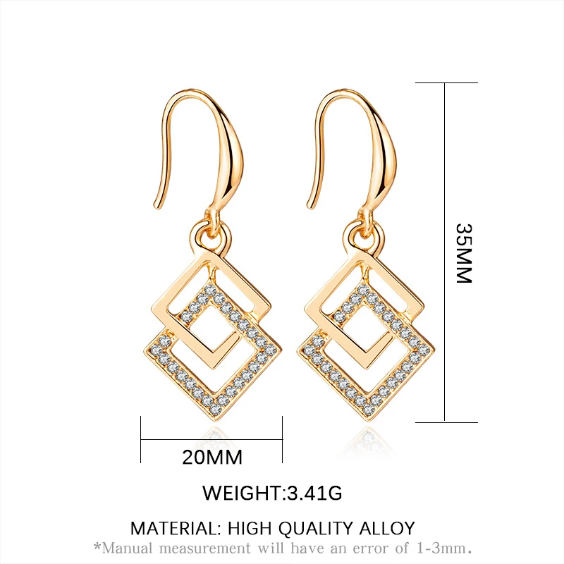

2021 Fashion New Geometric Crystal Drop Earrings for Women Unique Design Exaggerated Gold Color Hollow Metal Earrings Jewelry