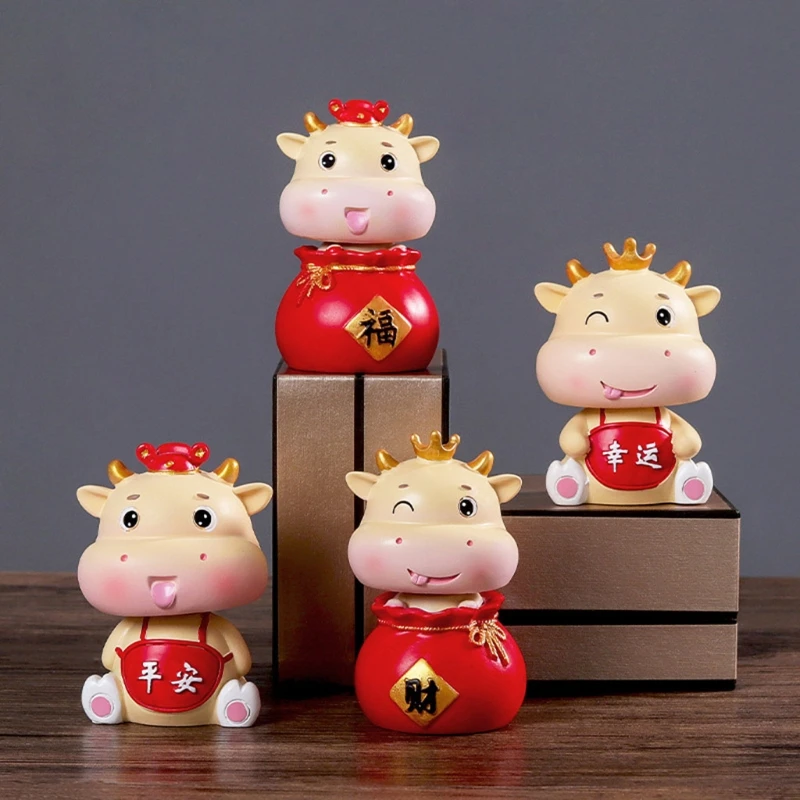 4 шт. креативные настольные украшения с вибрирующей головой Ox 2021 китайский новый
