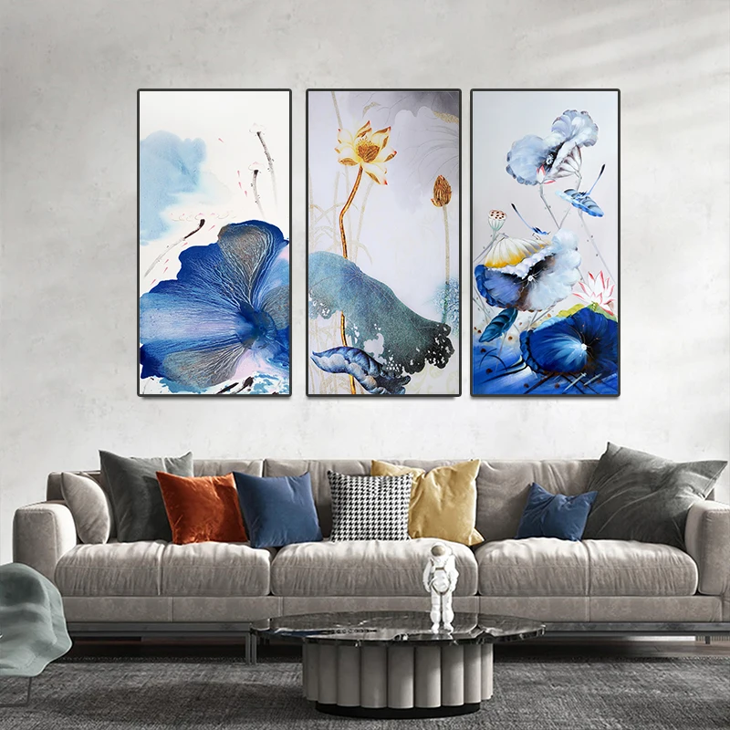 

Lotus Poster Print Picture Abstract Plant Flower Canvas Painting Nordic Living Room Aisle Wall Art Decor Modern Home Furnishing