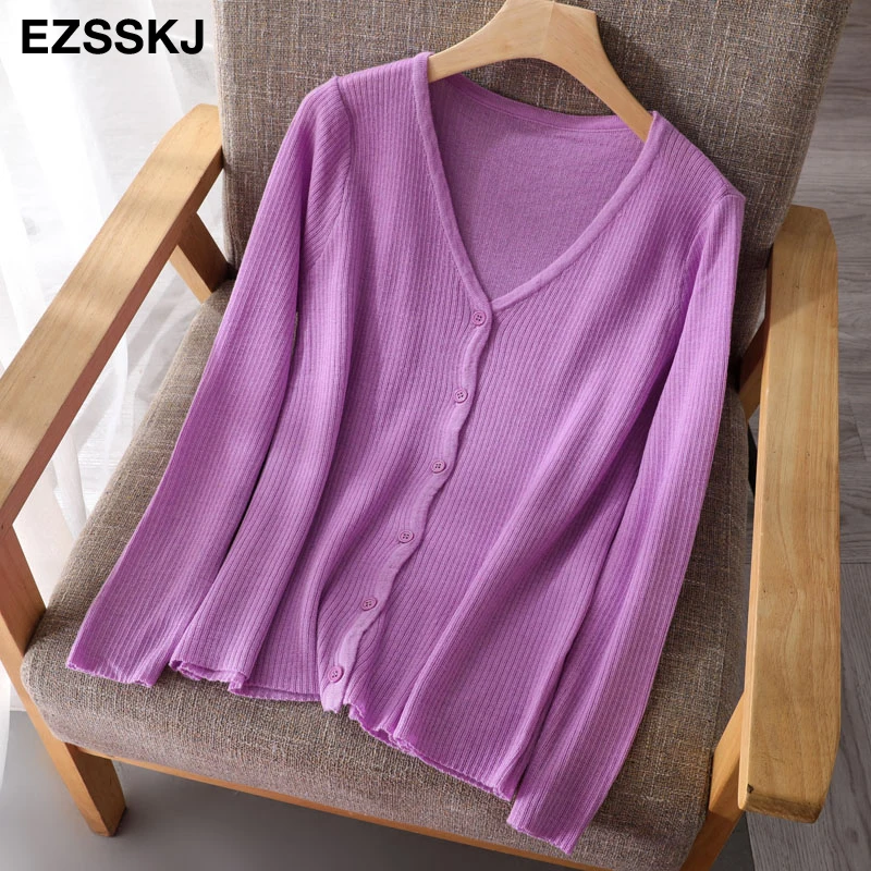 Женский трикотажный кардиган с пуговицами тонкий хлопковый Кардиган длинным