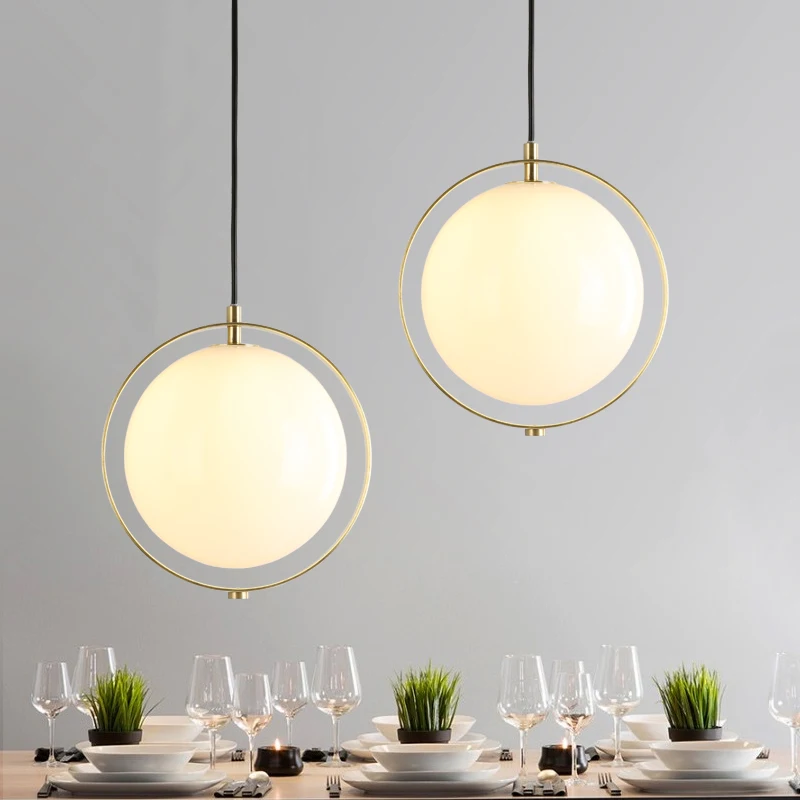 Nordic ring pendant light living room postmodern globe pendant light bedside lamp single head ball white pendant light