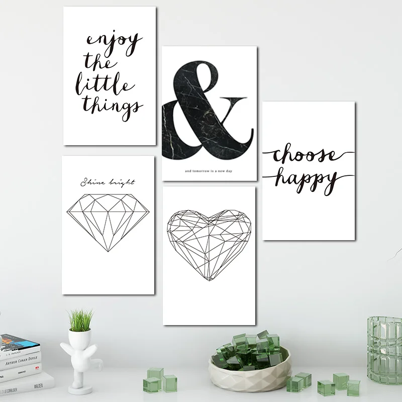 Скандинавские скандинавские черно-белые буквы холст художественный принт