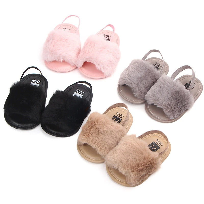 

Newborn Baby Sandals Fashion Faux Fur Toddler Summer Shoes Cute Plush Slide Sandal Infant Slippers Princess Girls Loafers Flats