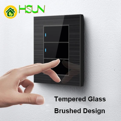 

Black Toughened Glass Brushed 86Type Switch Socket Glass drawing 1 2 3 4 Gang 1 2 Way Switches Led Guide Light Computer Tv Tele