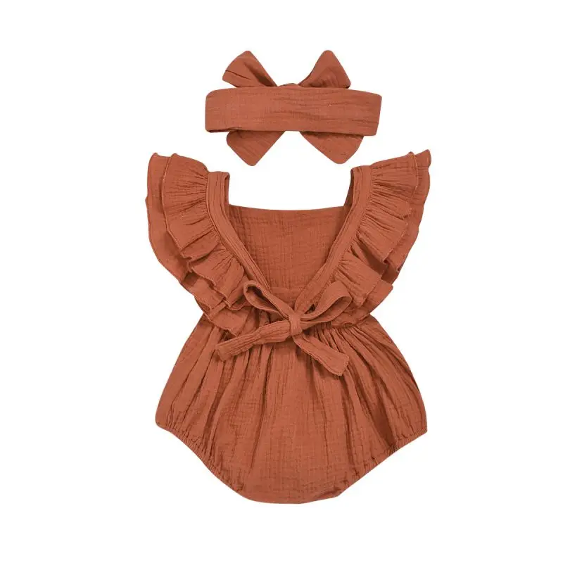 

Hot Summer Cute Baby Casual Romper Set Girl Cotton Infant Flare Sleeve Bodysuit+Bowknot Headband