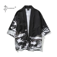 japanese kimono cardigan mens tops yukata male samurai costume kimono jackets harajuku style three quarter sleeves kimono coat