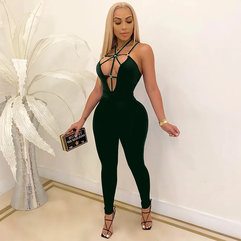 

Women's Pencil Pants With Sling And Rope Solid Open Back Sexy Jumpsuit Sleeveless Bodysuit