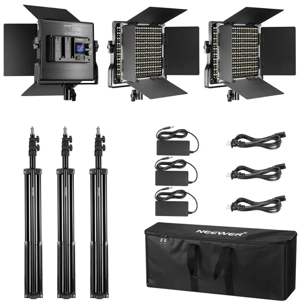 Beste Neewer 3 Packs 660 Led Video Licht Met Lcd-scherm Fotografie Verlichting Kit Met Stand: Dimbare 3200-5600K CRI96 + Led Panel
