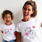 Милая футболка для маленьких девочек, забавная женская футболка с рисунком кота Мари, летние Семейные футболки с коротким рукавом, аристократы Диснея