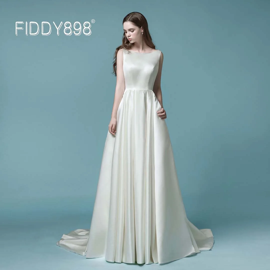 &quotАтласное свадебное платье 2019 vestido de noiva simples gelinlik Простые свадебные платья с