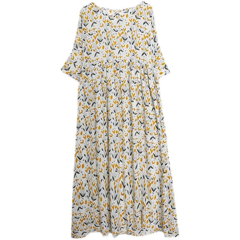 

COIGARSAM Print Women dress New Summer Short Sleeve Loose Dresses White 3126