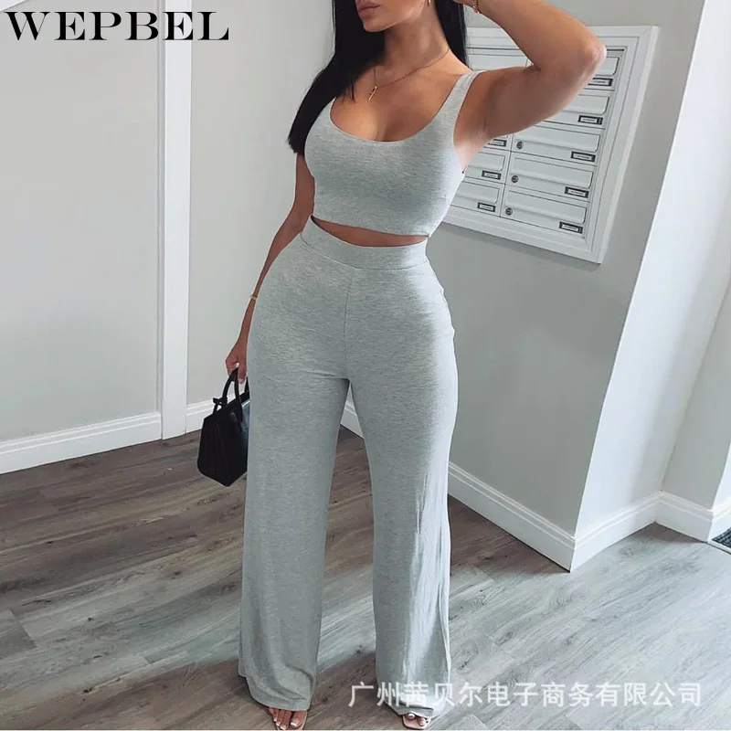 

Женский Повседневный облегающий спортивный костюм WEPBEL, летний пикантный жилет без рукавов с круглым вырезом и широкие брюки с высокой тали...