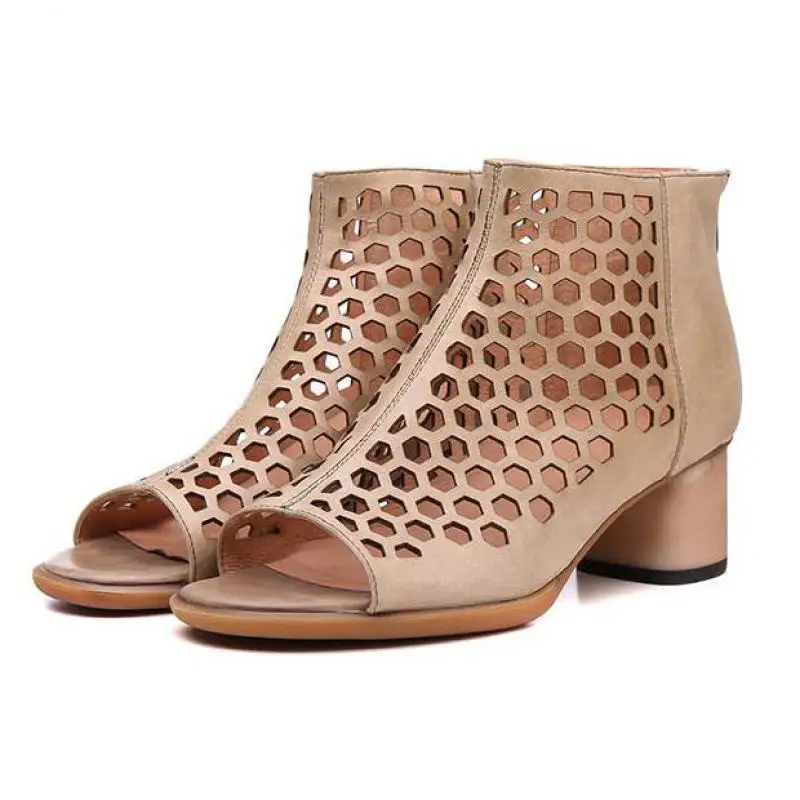 

YourSeason Genuine Leather 2020 Summer Women Zipper Retro Shoes Casual Sewing Handmade Concise Female Hollow Sandals