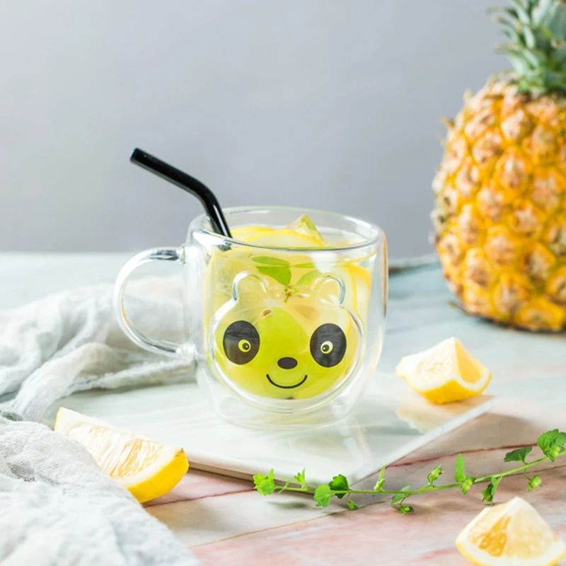 

Термостойкая креативная кофейная кружка с милым рисунком животного, двухслойные Стеклянные чашки для виски, пива, чашки ручной работы, чашк...