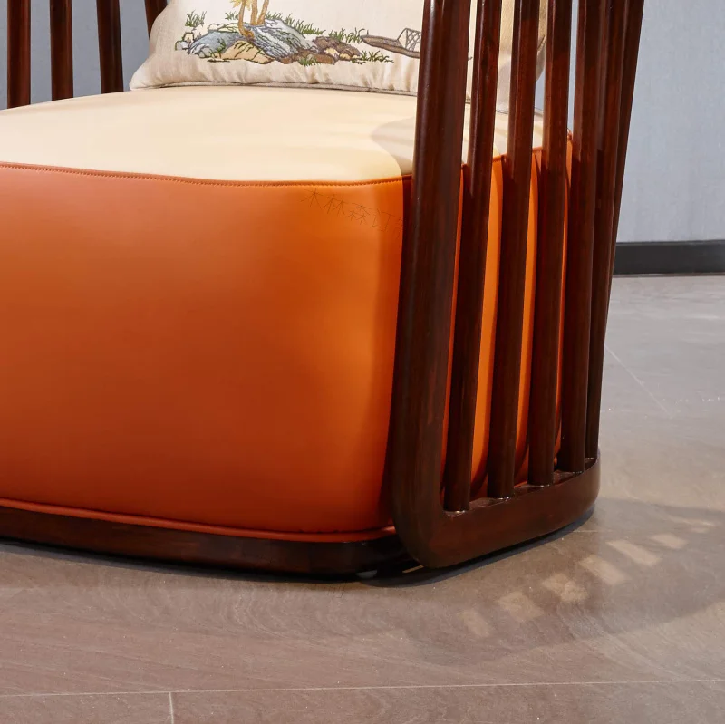 TT Custom New Chinese Genuine Leather Single-Seat Sofa Chair Solid Wood Living Room round-Backed Armchair Bedroom Balcony |