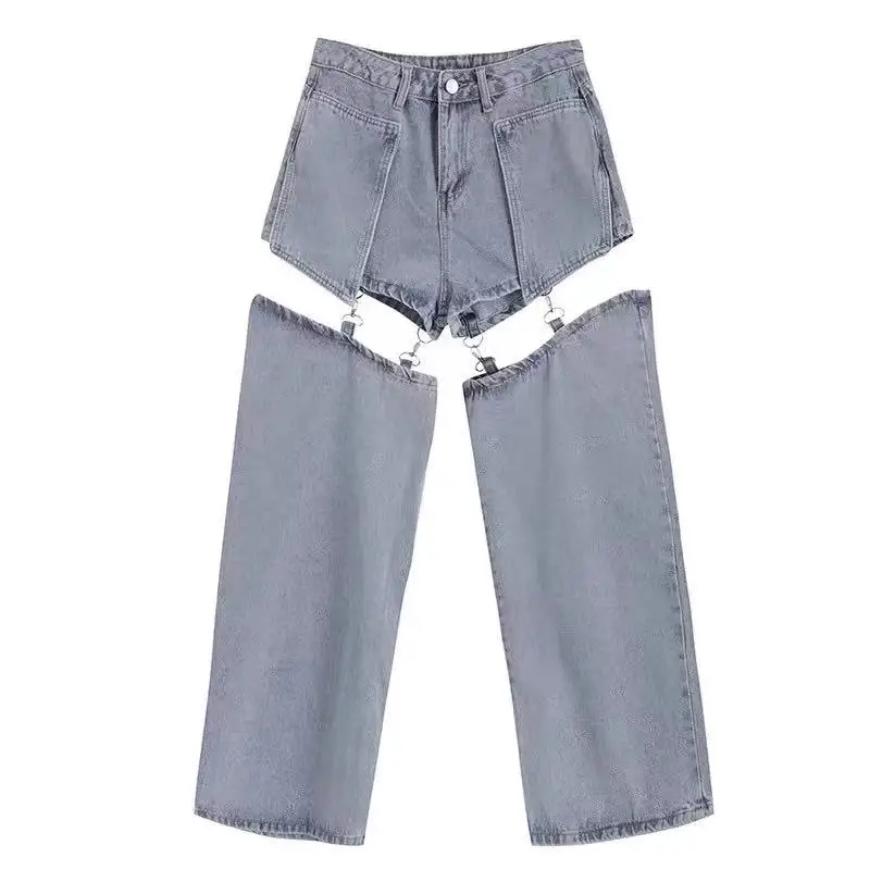 

Женские джинсы для женщин, модные повседневные Прямые свободные 2021 бойфренд, с высокой талией, повседневные Съемная джинсовые женские джин...