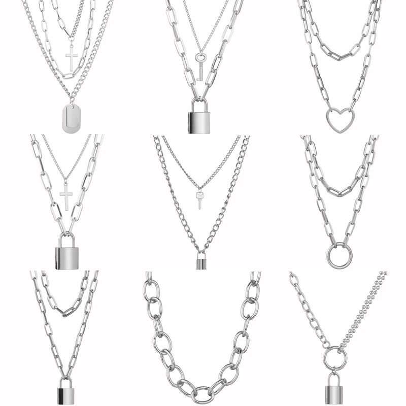 Милые простые звено цепи блокировки ожерелье женские Серебристые Цвет модные