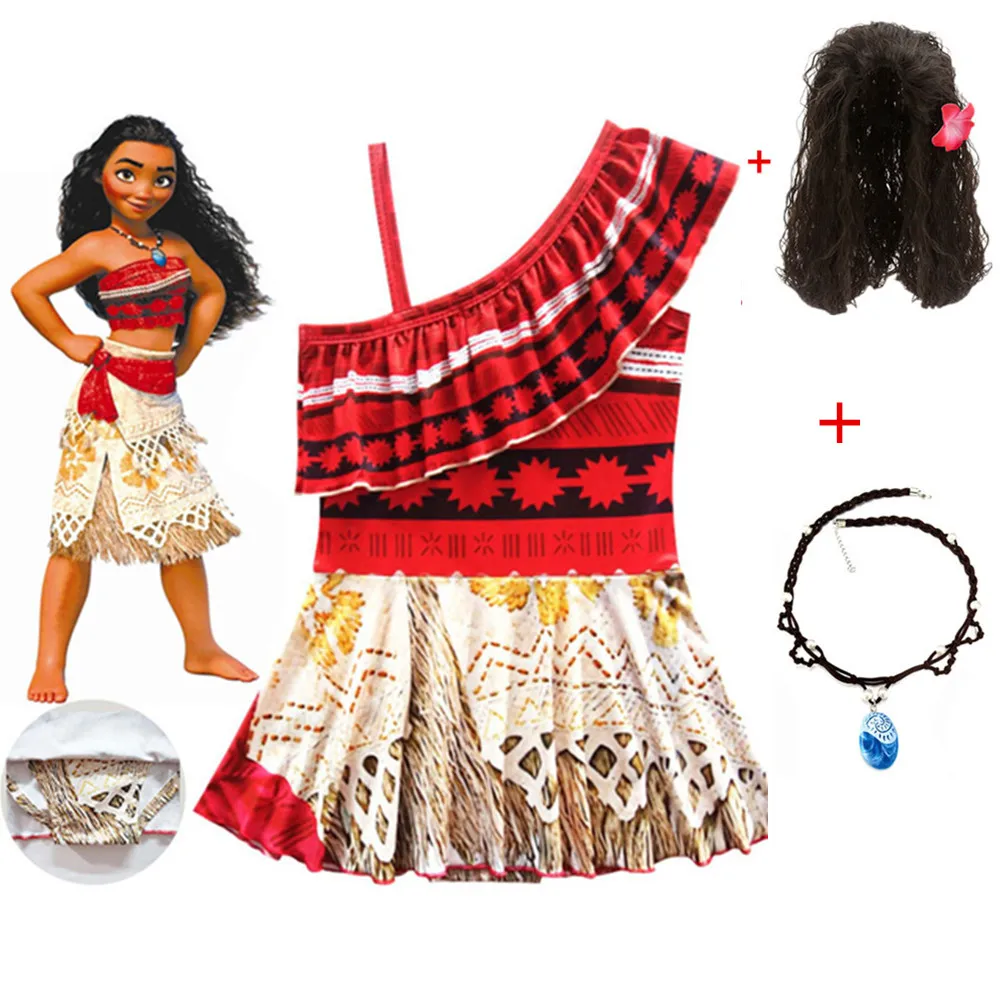 Косплей-костюм принцессы Моаны для детей костюм ваяны + ожерелье парик Хэллоуина