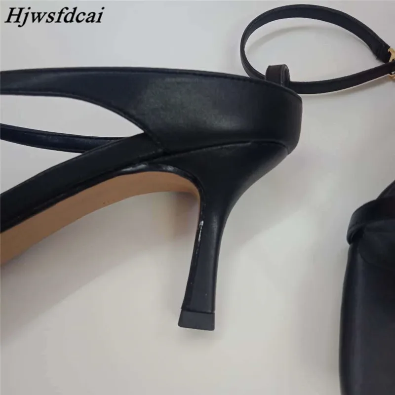 

Hjwsfdcai Women Sandals Sexy Square Toe Narrow Band Sandal Stilettos Summer Ankle Strap High Heels Candy Color Party Dress Shoe