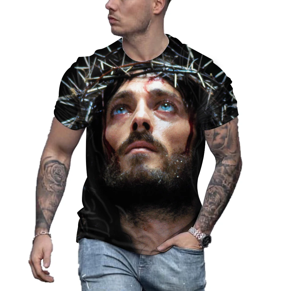 Jesus Christ 3D printed T-shirt men's round neck short sleeve oversized casual quick-drying standard size factory direct clothin