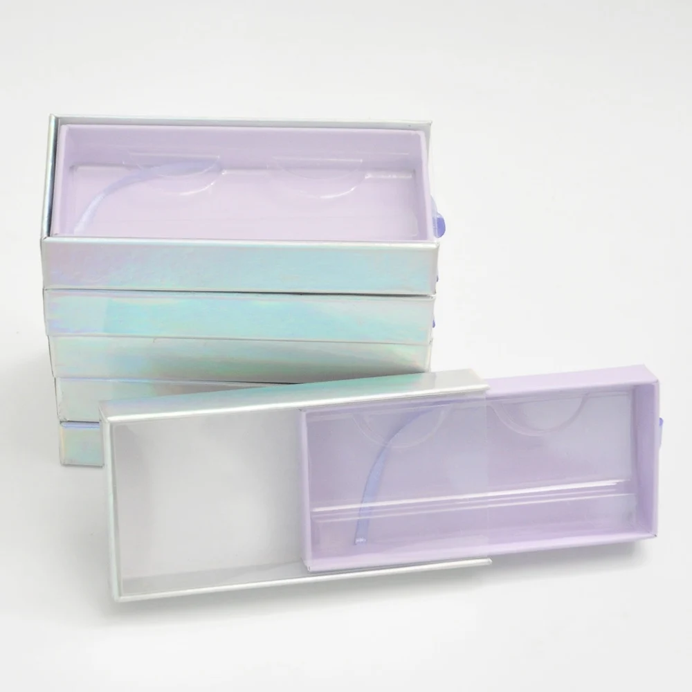 

10/lot Wholesale eyelash packaging box lash boxes package custom rectangle drawer purple mink lashes makeup case bulk vendors