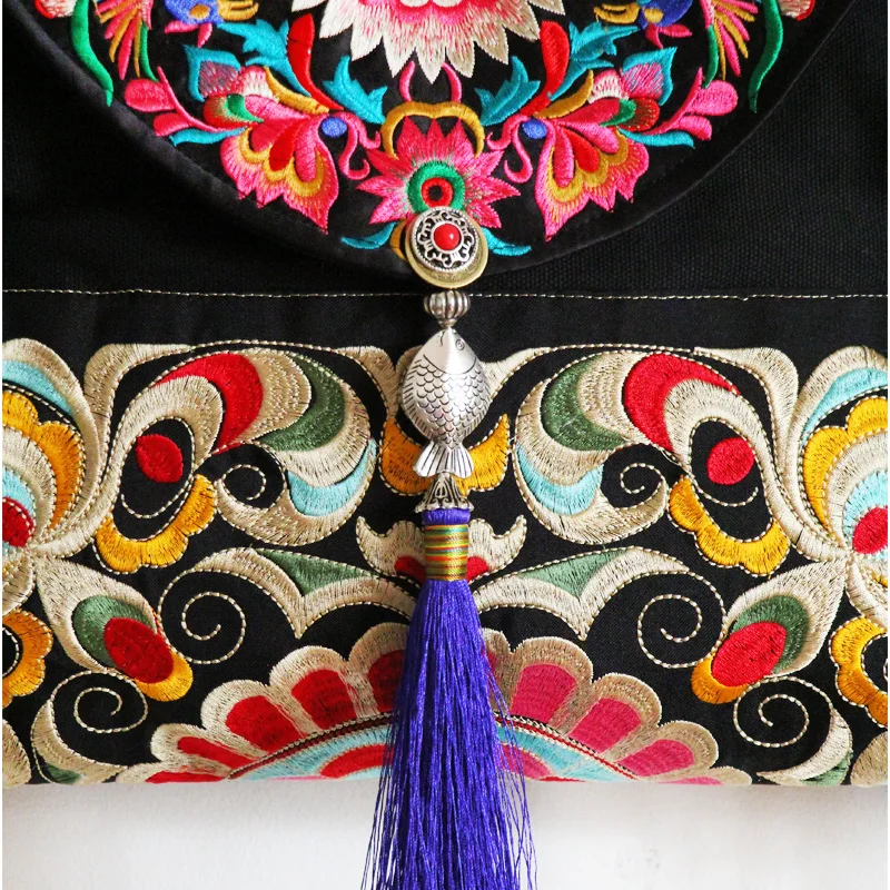New embroidered shoulders bags boho canvas women handbags tassel crossbody bag | Багаж и сумки