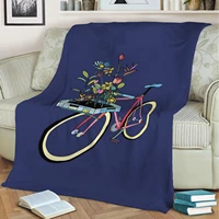 bike and flowers 3d print plush blanket throw on sofa home decor soft warmth washable nap blanket dropshipping