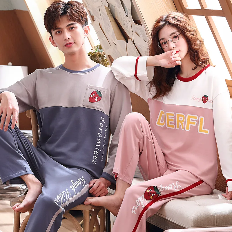 Couple Animal Pajamas Sets Summer Men Pyjamas Women Long Sleeve 100% Full Cotton Casual Sleepwear Suit Big Size Homewear Pyjama | Женская